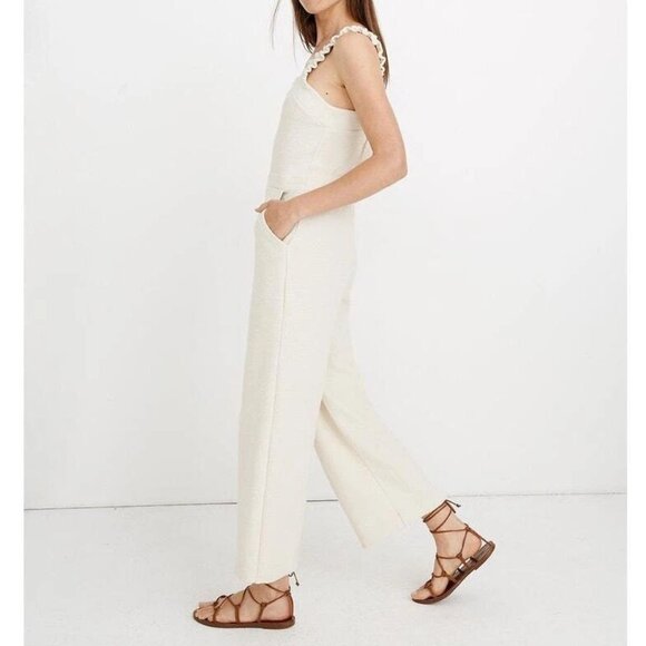 Madewell Texture & Thread Ruffle Straps / Bow at Back Beige Jumpsuit 8 - Picture 1 of 4